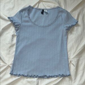 H&M Light Blue Ribbed Scoop Neck Short Sleeve Top